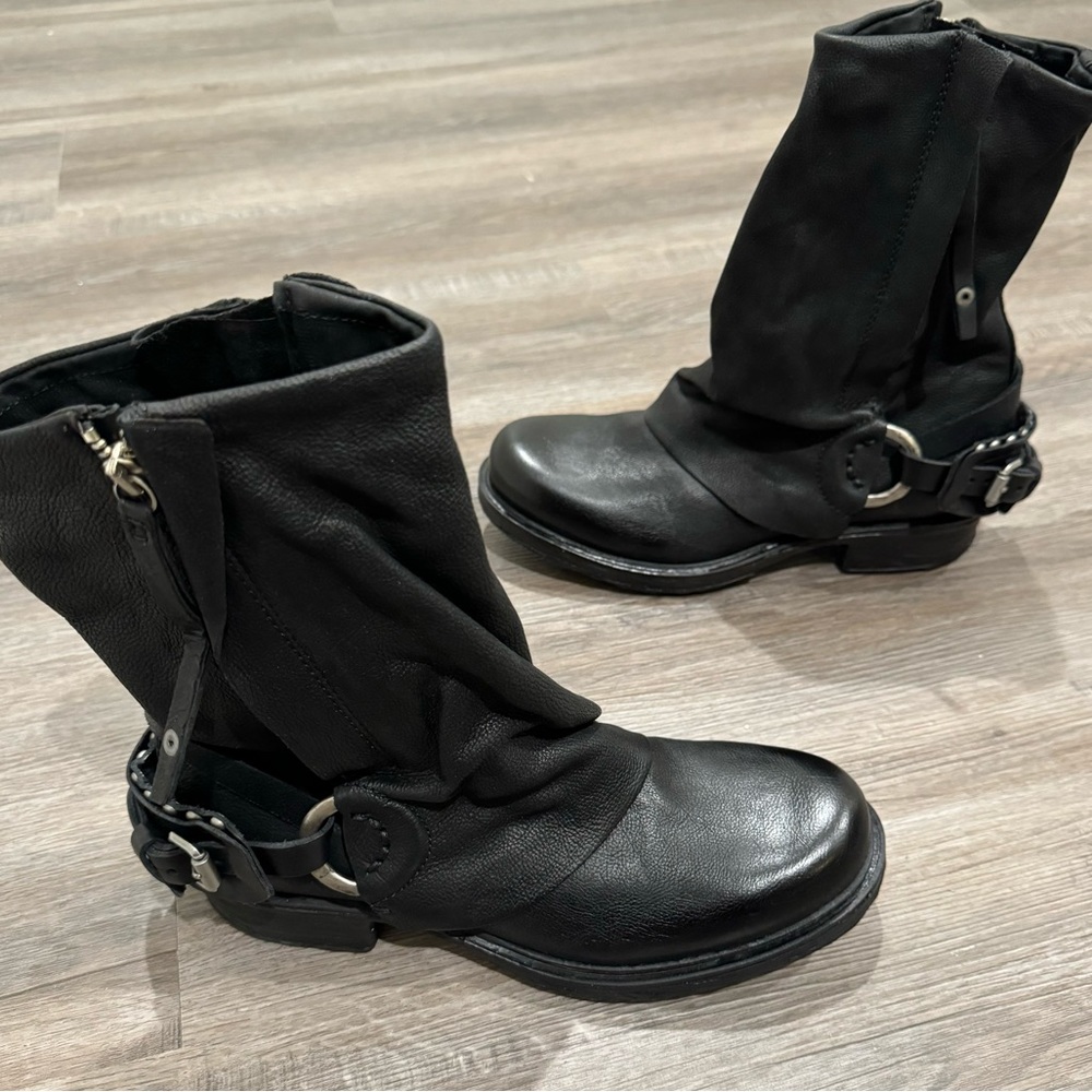 A.S. 98 Smyth Black Leather Stud Double Zipper Boots